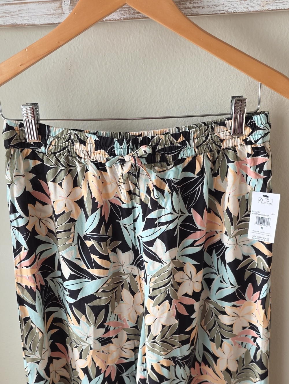 Volcom Hi Tide Wide Leg Crop Beach Pants Viscose Elastic Waist Tropical M NWT - Picture 5 of 13